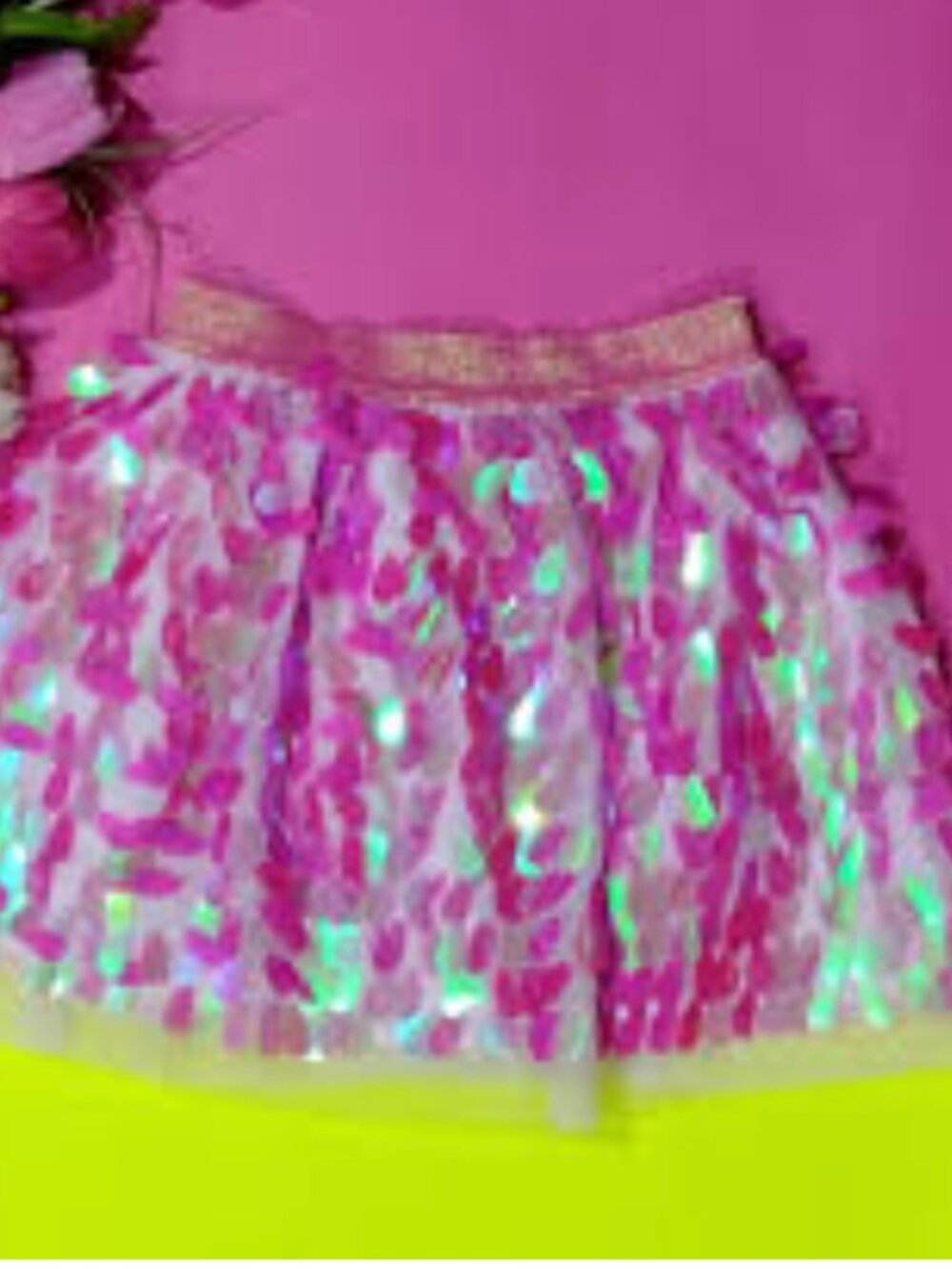 ✨🩷 Cat & Jack Sequin Tutu Skirt – Iridescent Pink & White – Size 4/5T 🩷✨